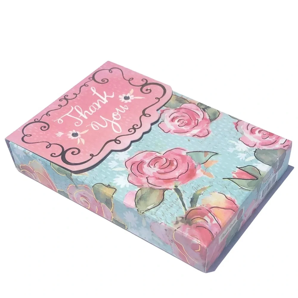 Punch Studio Thank You Roses Note Cards in Embellished Pouch (13744), 10 ct